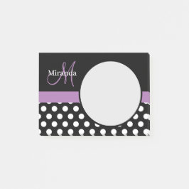 Lila Monogram Black White Polka Dot Post-it Block