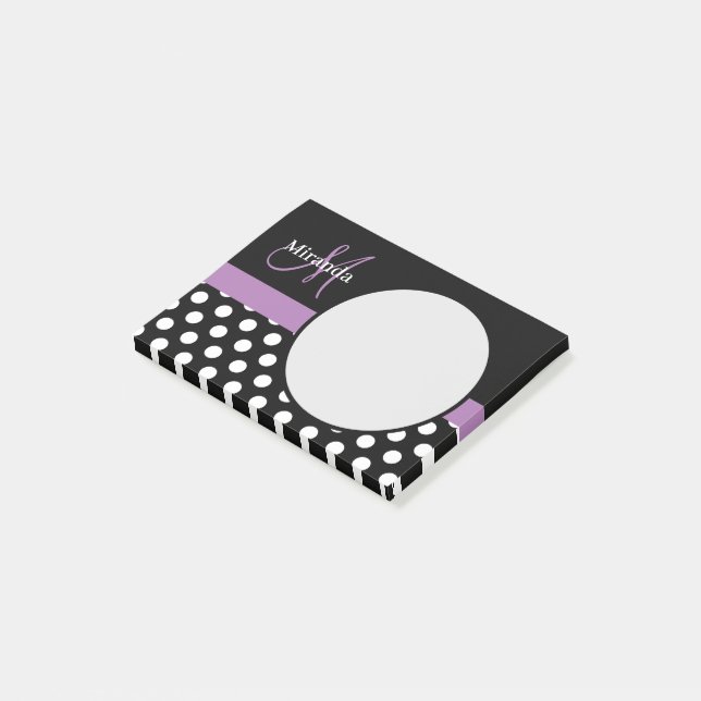Lila Monogram Black White Polka Dot Post-it Block (Vinklad)