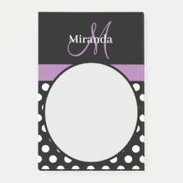 Lila Monogram Black White Polka Dot Post-it Block