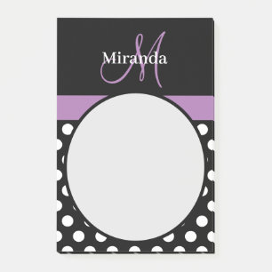 Lila Monogram Black White Polka Dot Post-it Block
