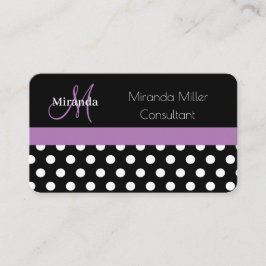 Lila Monogram Black White Polka Dot Visitkort