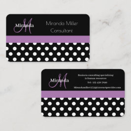Lila Monogram Black White Polka Dot Visitkort