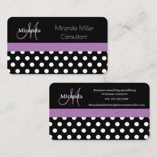 Lila Monogram Black White Polka Dot Visitkort