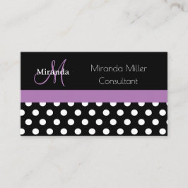 Lila Monogram Black White Polka Dot Visitkort