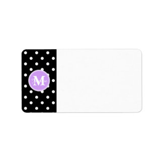 Lila Monogram Black White Polka dots Adressetikett