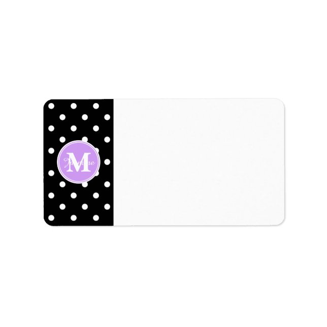 Lila Monogram Black White Polka dots Adressetikett (Framsidan)