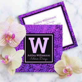 Lila monogram blad mönster botanisk modern djärv fyrkantigt visitkort