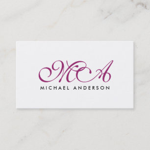 Lila Monogram Elegant Skript med oformaterad vit Visitkort