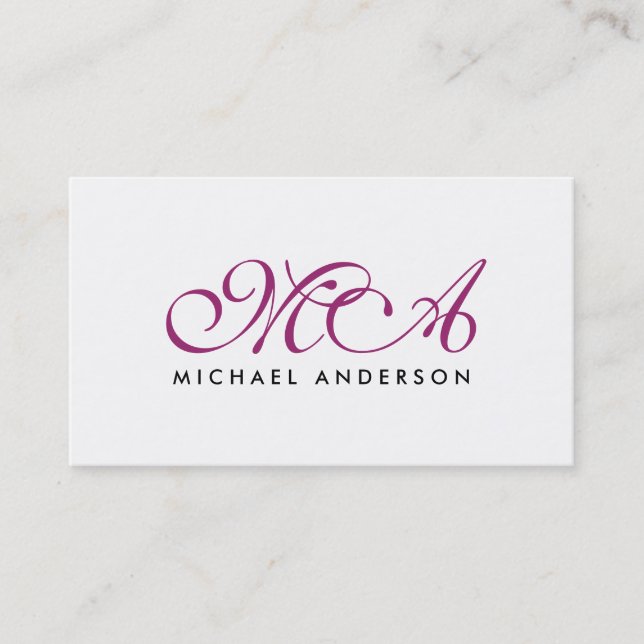 Lila Monogram Elegant Skript med oformaterad vit  Visitkort (Framsida)