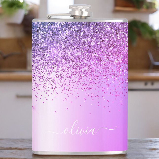 Lila Monogram Glitter Gnistra Girly-skript Fickplunta (Skapare uppladdad)