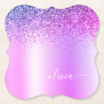 Lila Monogram Glitter Gnistra Girly-skript Underlägg Papper<br><div class="desc">Lila Faux Foil Metallic Gnistra Glitter Brushed Metall Monogram Namn Papper Underlägg. Det gör perfekt studenten,  födelsedag,  bröllop,  möhippa,  årsdag,  babydusch eller bachelorette-fest till någon som glam lyx och chic stilar.</div>