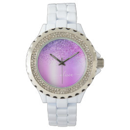 Lila monogram glitter gnistrande flickaktig text armbandsur