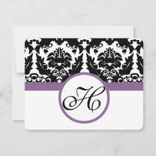 Lila Monogram Heart Damask Grape Trim OSA Kort
