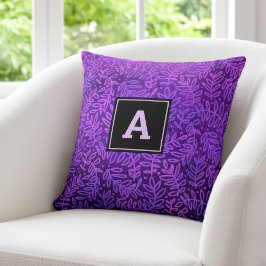 Lila monogram löv mönster blad modernt fetstil kudde