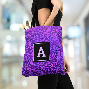 Lila monogram löv mönster fet modern anpassningsba tygkasse