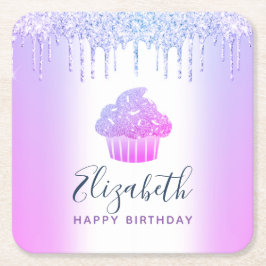 Lila monogram namn cupcakes glitterdroppar skrift underlägg papper kvadrat