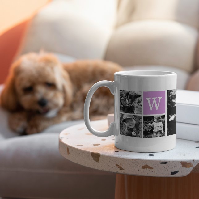 Lila Monogram och 5-fotokollage Kaffemugg (Skapare uppladdad)