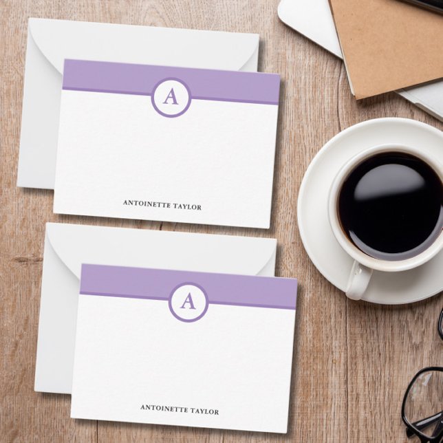 Lila Monogram Personlig Note-kort Anteckningskort (Skapare uppladdad)