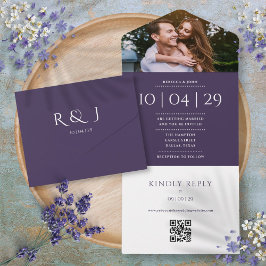 Lila monogram QR-kod Foto Bröllopsdatum
