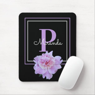 Lila Monogram Rosa Peony Flower Black Musmatta