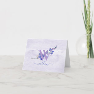 Lila Monogram Watercolor Personlig Stationery Tack Kort