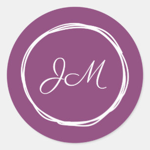 Lila Monogram Wedding Stickers Runt Klistermärke