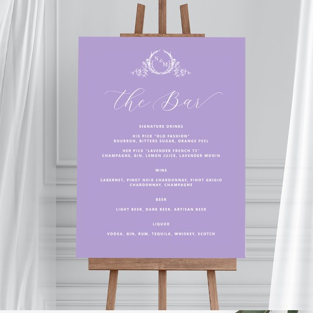 Lila Monogrammed Elegant Pub Bröllop-tecken Poster (Skapare uppladdad)