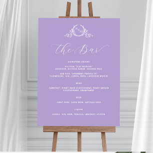 Lila Monogrammed Elegant Pub Bröllop-tecken Poster