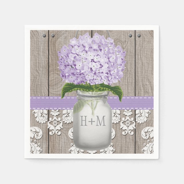 Lila Monogrammed Hydrangea Mason Burk Pappersservett (Framsidan)