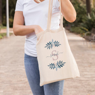 Lila Monogrammed vattenfärgblommigt Tygkasse