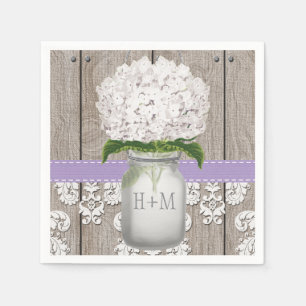 Lila Monogrammed White Hydrangea Mason Burk Pappersservett