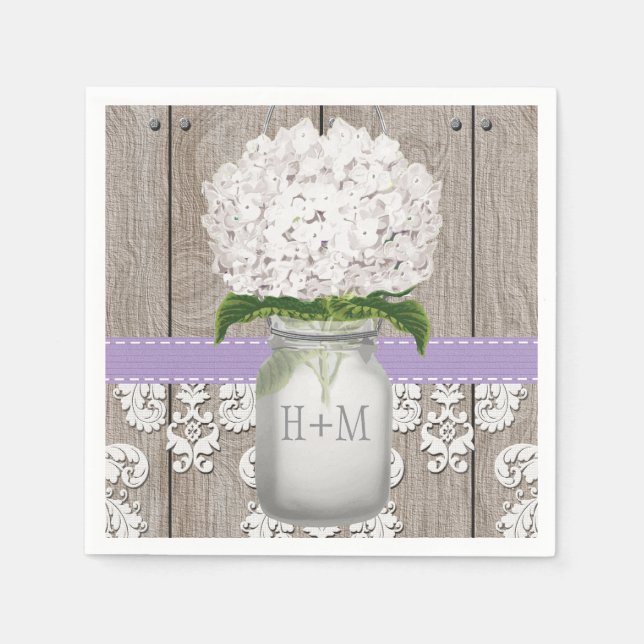 Lila Monogrammed White Hydrangea Mason Burk Pappersservett (Framsidan)