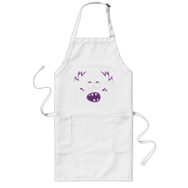 Lila Monster Ansikte Apron Långt Förkläde (Framsidan)