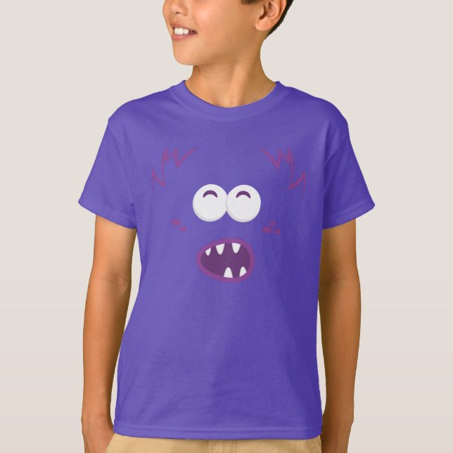 Lila Monster Ansikte Kids Clothing Tee (Framsida)