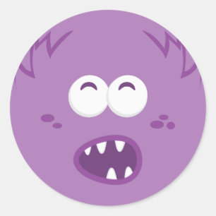 Lila Monster Ansikte Stickers Runt Klistermärke