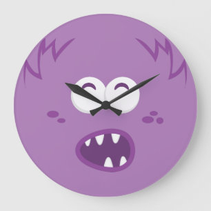 Lila Monster Ansikte Wall Clock Stor Klocka