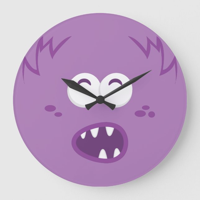 Lila Monster Ansikte Wall Clock Stor Klocka (Framsida)