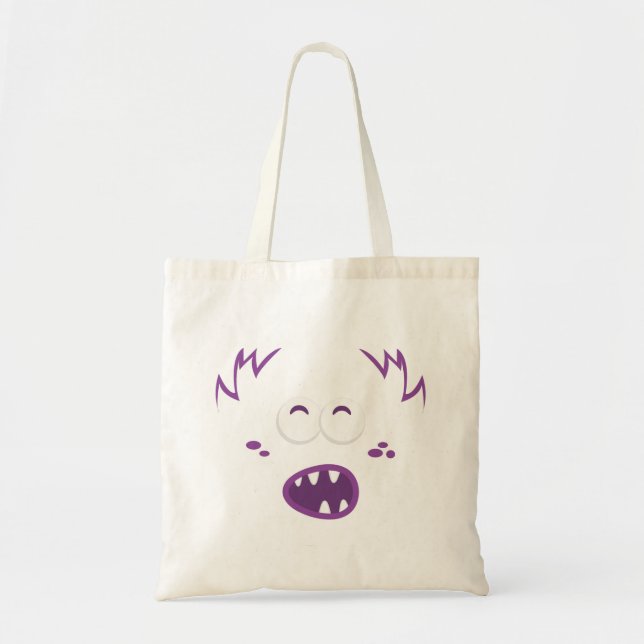 Lila Monster Kawaii Ansikte Tote Bag Tygkasse (Framsidan)