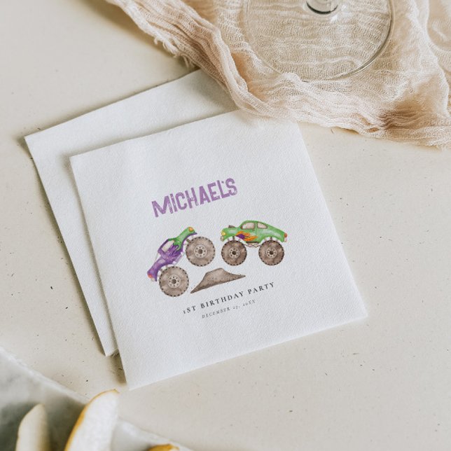 Lila Monster Lastbilar Bash Birthday Pappersservett (Skapare uppladdad)