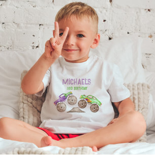 Lila Monster Lastbilar Birthday Boy T Shirt