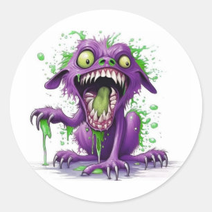 Lila Monster Stickers Runt Klistermärke