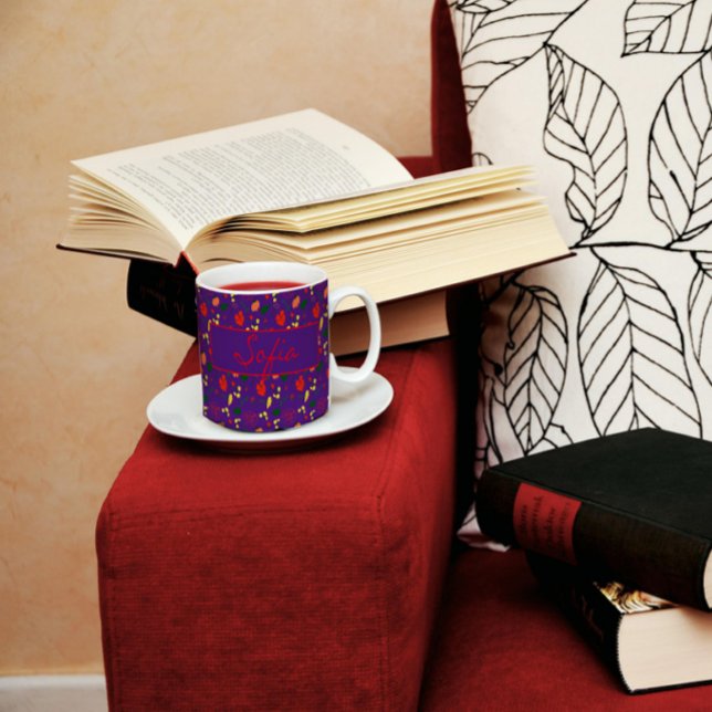 Lila mönster vildblommor rödvallmokaffe mugg (Skapare uppladdad)