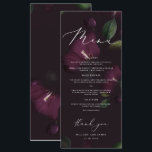 Lila Moody Blooms Calligraphy Bröllop Middag Meny<br><div class="desc">Ställ in platsen för ett glamoröst Halloween bröllop med vår Moody Lila Blooms-samling för Elegant! Med djupa blommigtar och sofistikerad kalligrafi, våra inbjudningar, skyltar och dekorerar elegans med ett gotiskt mysterium. Den här samlingen är en perfekt för ett oförglömligt firande och tillför en mörkrets romantisk fläkt till din speciella dag....</div>