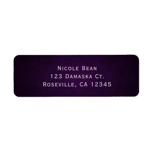 Lila Mörk Damask Elegant Bröllopsinbjudan Returadress Etikett (Framsidan)