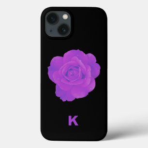 Lila Mörk Violett Blommig Ros Monogram Elegant