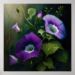 Lila Morning Glory Blomma Konsttryck Poster