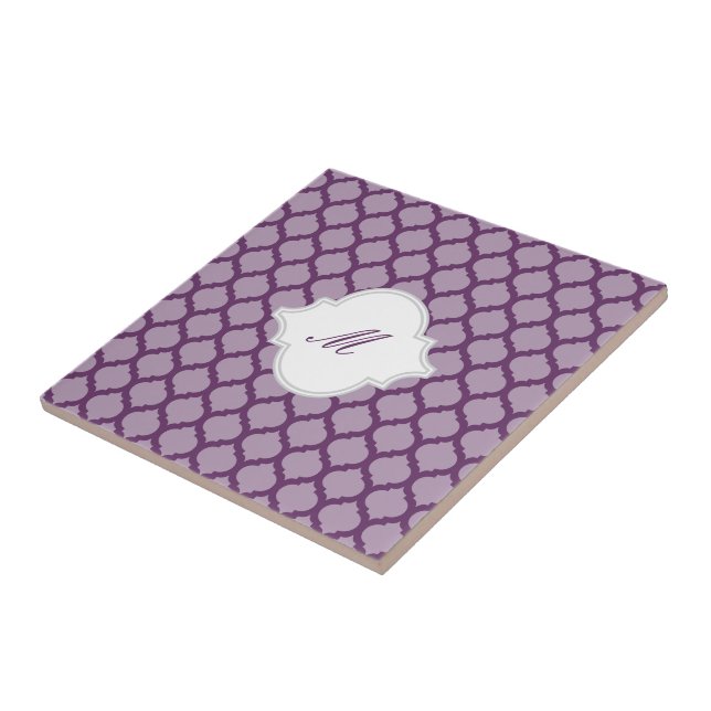 Lila Moroccan Mönster med Monogram Tile Trivet Kakelplatta (Sidan)