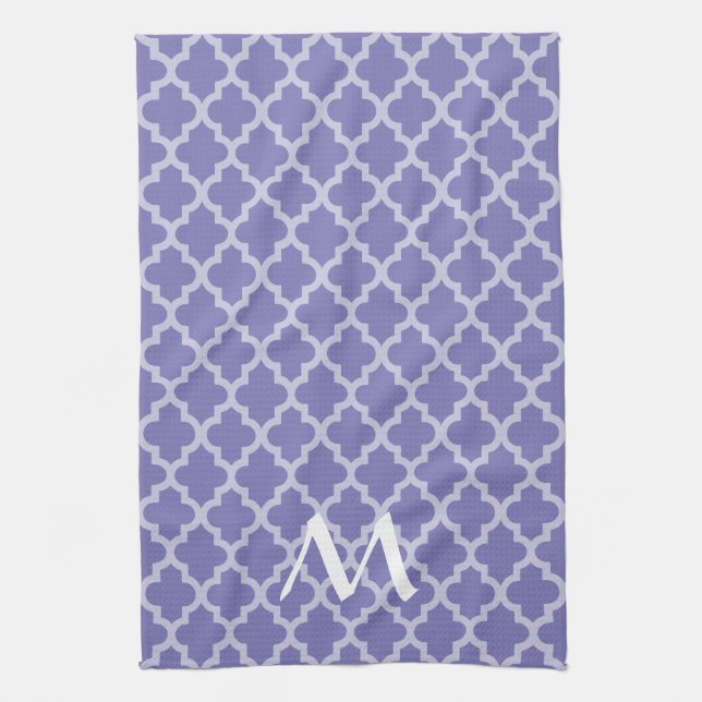 Lila Moroccan Moods Quatrefoil med initial Kökshandduk (Vertikal)