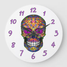 Lila Mosaic Sugar Skull Zombie Wall Clock