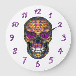 Lila Mosaic Sugar Skull Zombie Wall Clock Stor Klocka